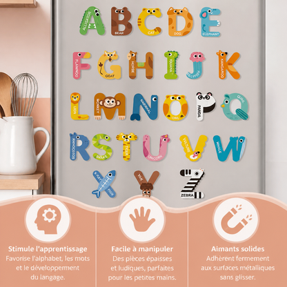 Aimants Alphabet et Chiffres avec Animaux pour Réfrigérateur – Kit d’Apprentissage et d’Orthographe pour Enfants