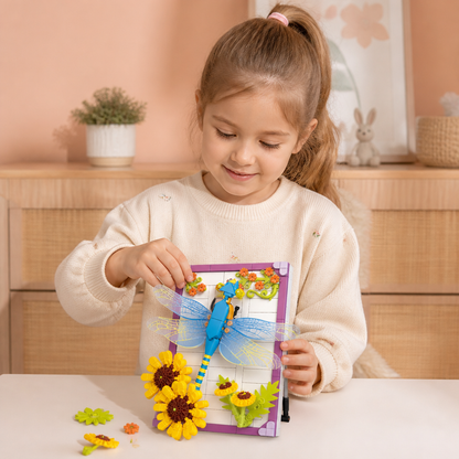 Ensemble de blocs de construction 3D DIY avec cadre naturel – Fleurs et insectes