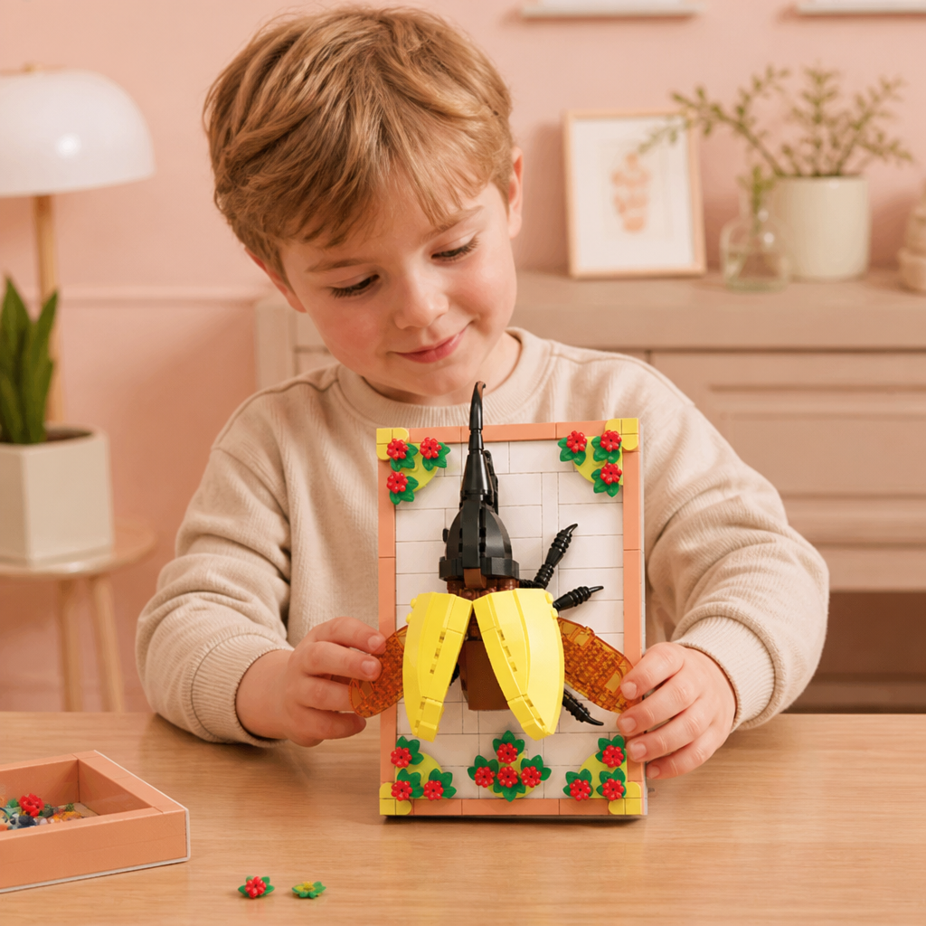 Ensemble de blocs de construction 3D DIY avec cadre naturel – Fleurs et insectes