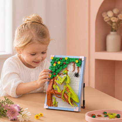 Ensemble de blocs de construction 3D DIY avec cadre naturel – Fleurs et insectes