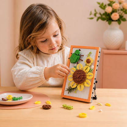 Ensemble de blocs de construction 3D DIY avec cadre naturel – Fleurs et insectes