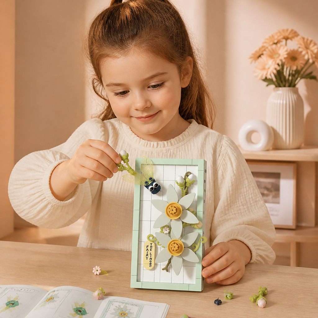Ensemble de blocs de construction 3D DIY avec cadre naturel – Fleurs et insectes