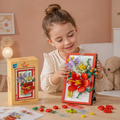Ensemble de blocs de construction 3D DIY avec cadre naturel – Fleurs et insectes