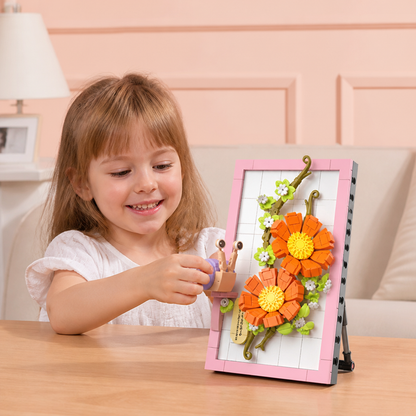 Ensemble de blocs de construction 3D DIY avec cadre naturel – Fleurs et insectes