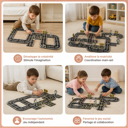 Set de Tuiles Magnétiques et de Blocs de Construction avec Routes et Feux de Circulation