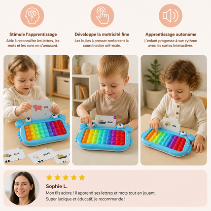 Tablette éducative interactive avec cartes parlantes, clavier Pop-It et jeux d’orthographe et de phonétique