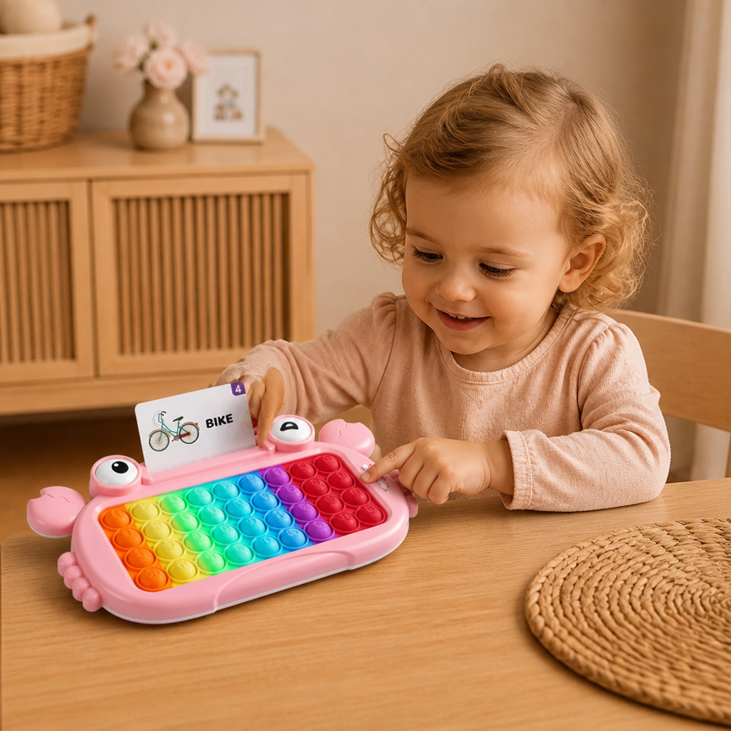 Tablette éducative interactive avec cartes parlantes, clavier Pop-It et jeux d’orthographe et de phonétique