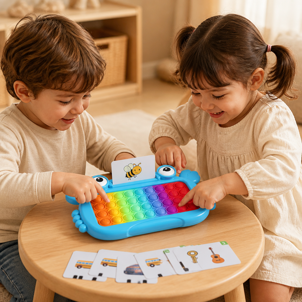 Tablette éducative interactive avec cartes parlantes, clavier Pop-It et jeux d’orthographe et de phonétique
