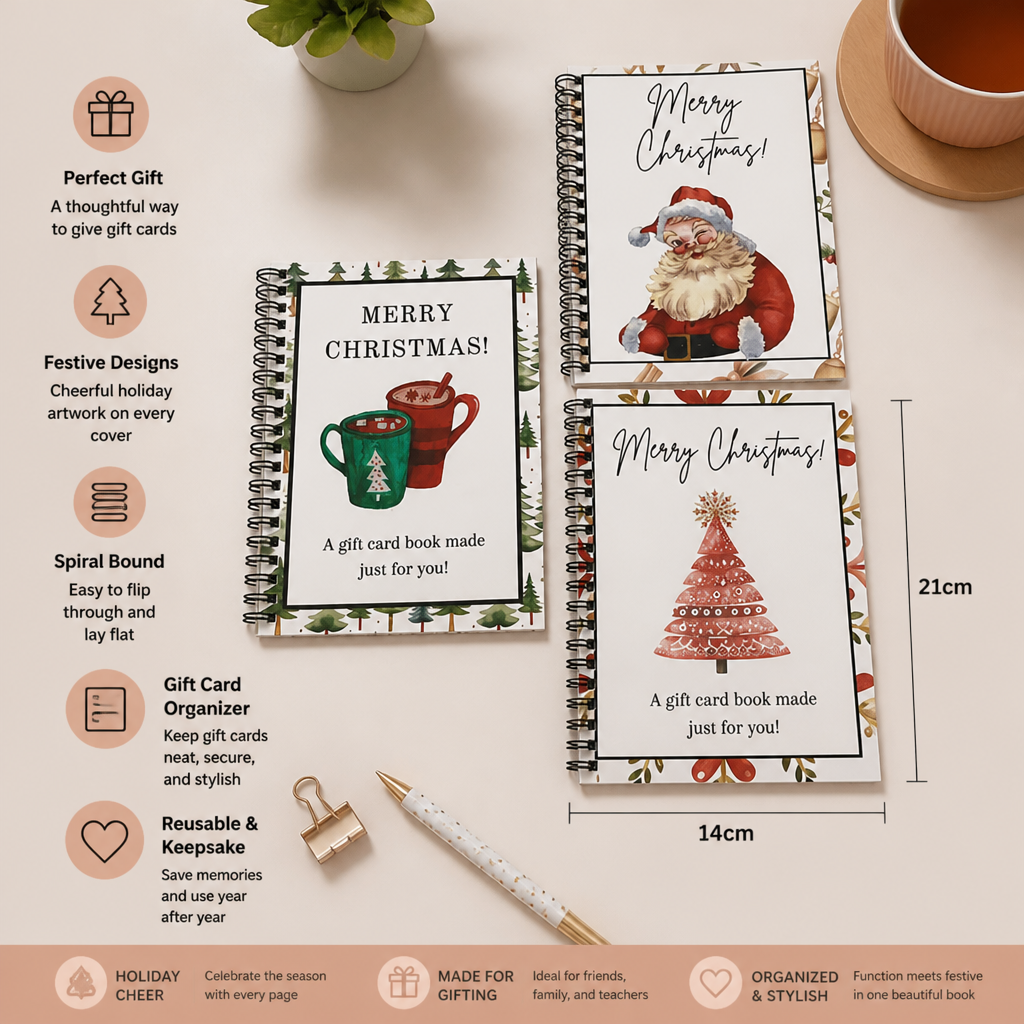 Livre de Cartes-Cadeaux de Noël à Faire Soi-Même – Organiseur de Cadeaux de Noël à Reliure Spirale