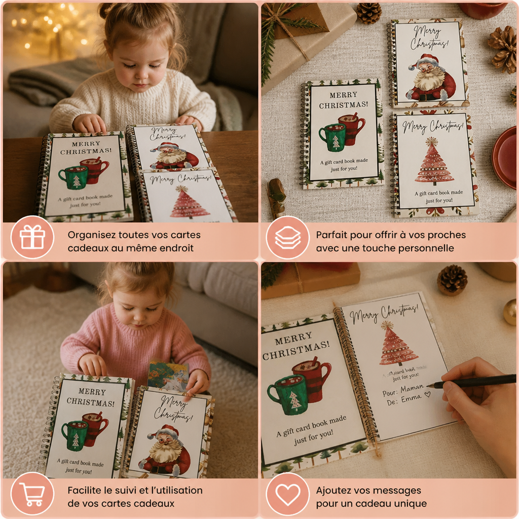 Livre de Cartes-Cadeaux de Noël à Faire Soi-Même – Organiseur de Cadeaux de Noël à Reliure Spirale