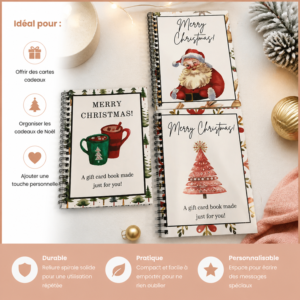 Livre de Cartes-Cadeaux de Noël à Faire Soi-Même – Organiseur de Cadeaux de Noël à Reliure Spirale