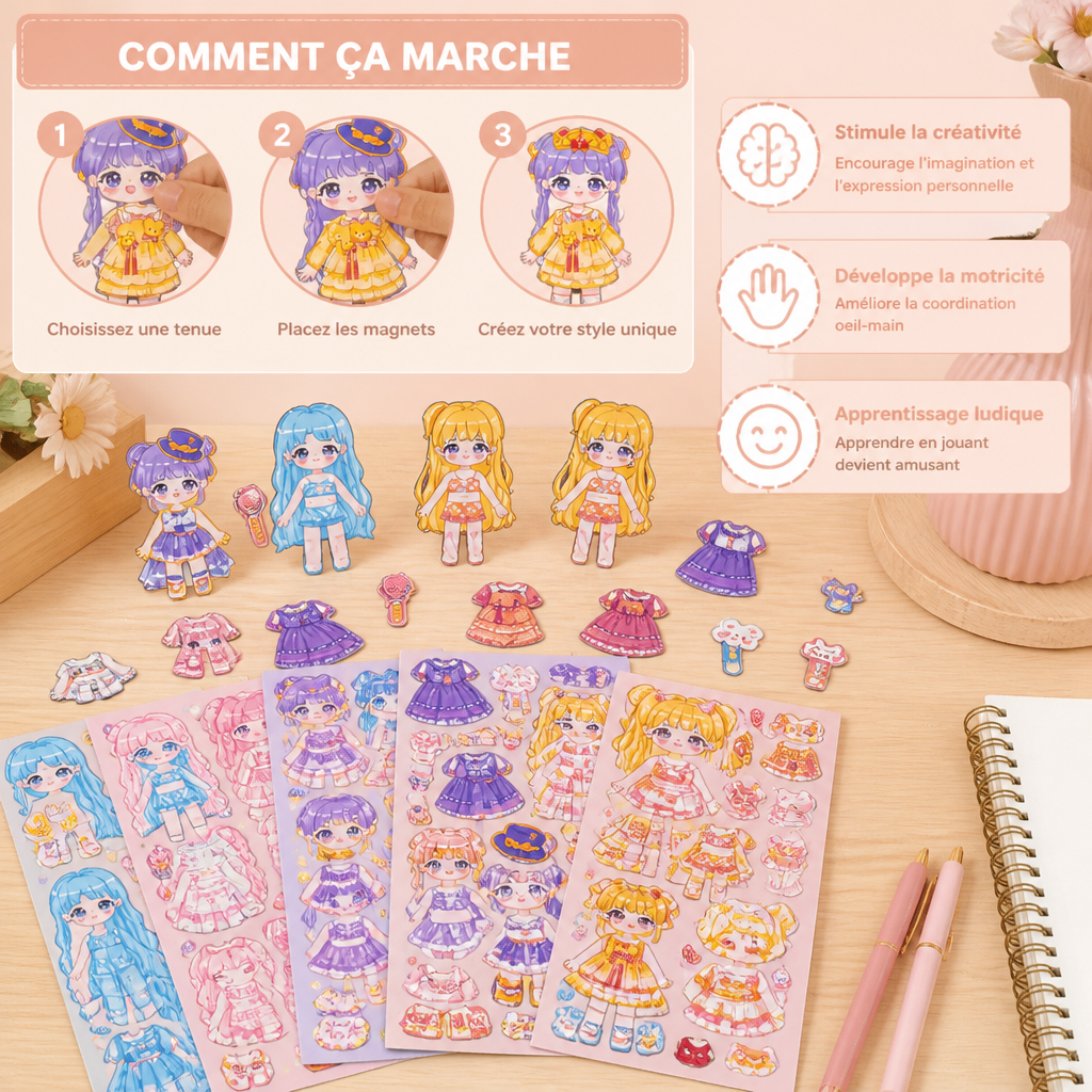 Set d’habillage magnétique de princesse avec autocollants 3D