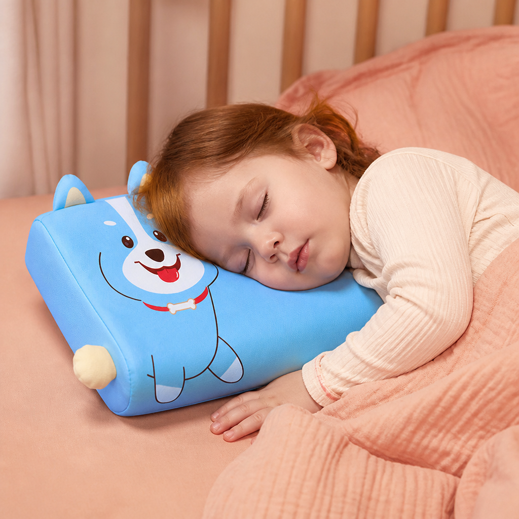 Coussin Ergonomique Apaisant pour Enfants avec Housse à Motifs d’Animaux de Dessin Animé