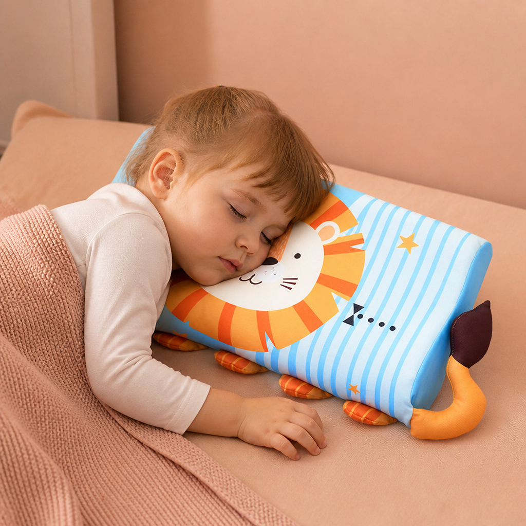 Coussin Ergonomique Apaisant pour Enfants avec Housse à Motifs d’Animaux de Dessin Animé