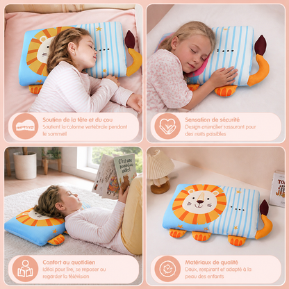 Coussin Ergonomique Apaisant pour Enfants avec Housse à Motifs d’Animaux de Dessin Animé