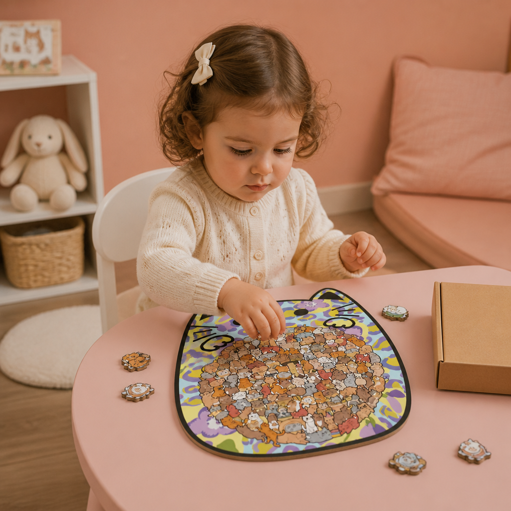 Puzzle en bois de 135 pièces avec des pièces en forme de chat