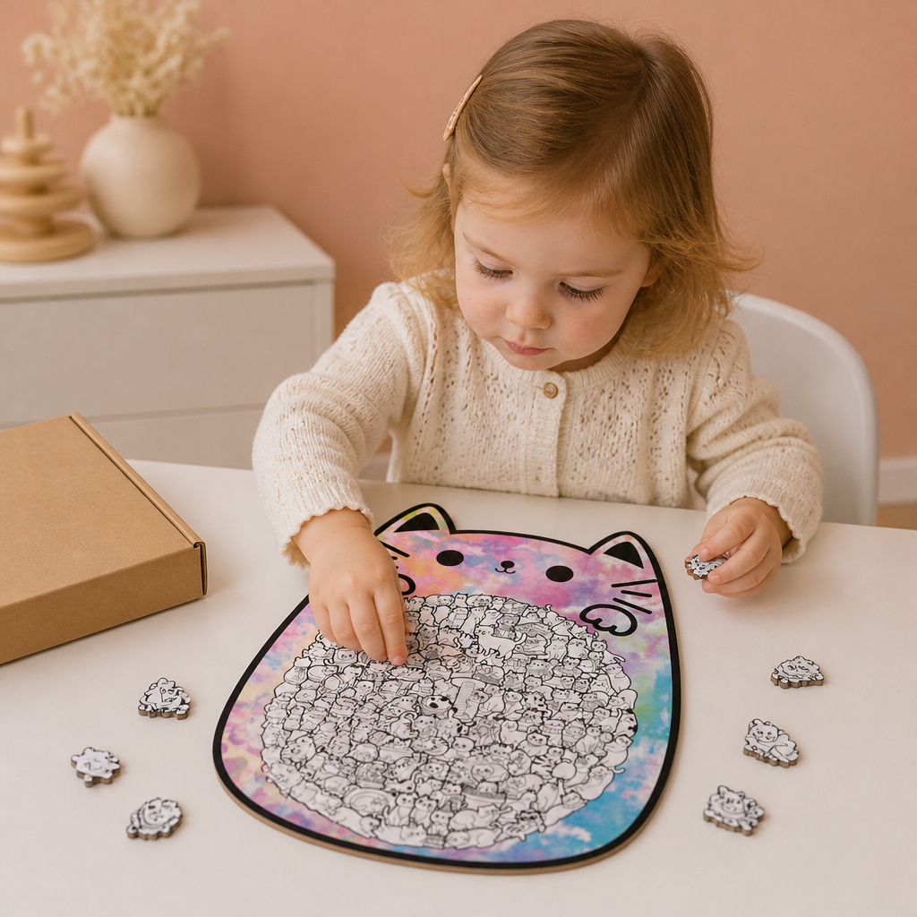 Puzzle en bois de 135 pièces avec des pièces en forme de chat