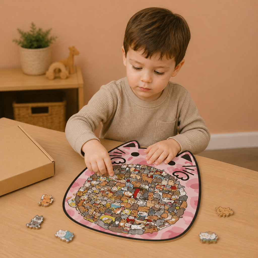 Puzzle en bois de 135 pièces avec des pièces en forme de chat