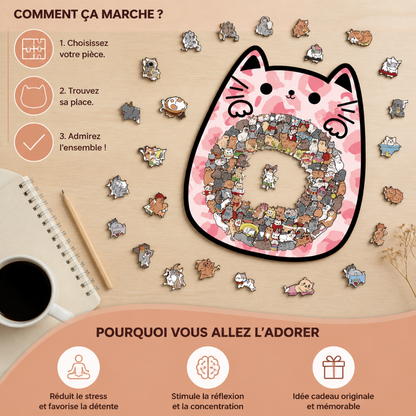 Puzzle en bois de 135 pièces avec des pièces en forme de chat