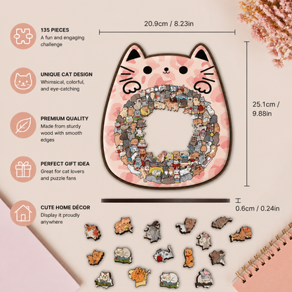 Puzzle en bois de 135 pièces avec des pièces en forme de chat