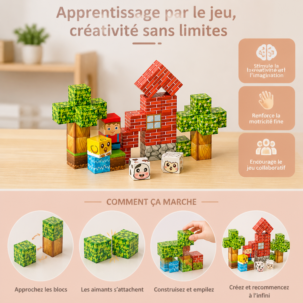 Set de 40 Blocs de Construction Magnétiques pour Enfants – Parfait pour S’amuser en Déplacement