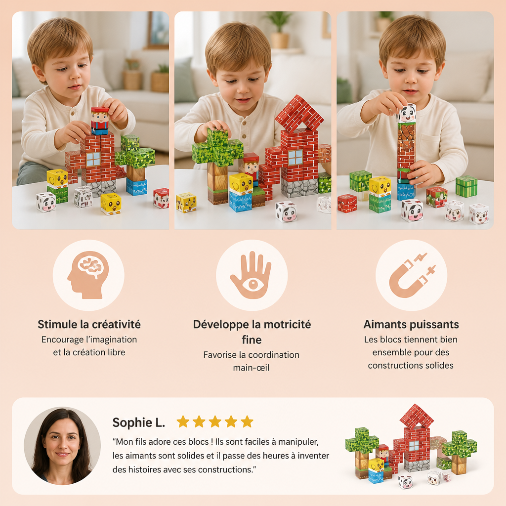 Set de 40 Blocs de Construction Magnétiques pour Enfants – Parfait pour S’amuser en Déplacement