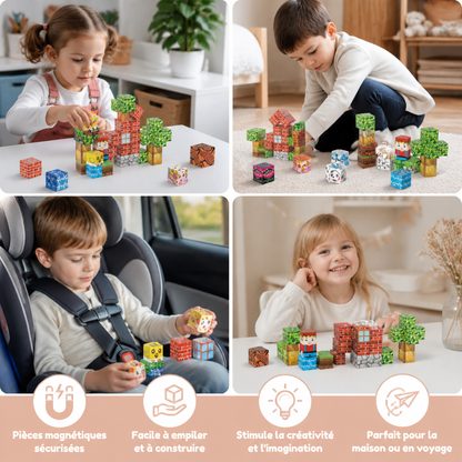 Set de 40 Blocs de Construction Magnétiques pour Enfants – Parfait pour S’amuser en Déplacement