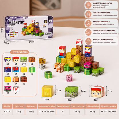 Set de 40 Blocs de Construction Magnétiques pour Enfants – Parfait pour S’amuser en Déplacement