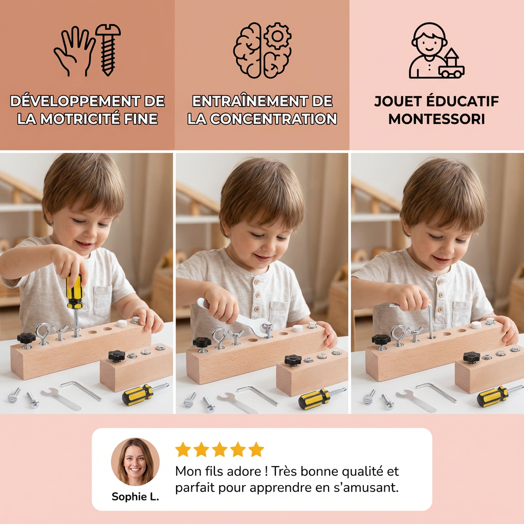 Jeu de vissage Montessori en bois – entraînement de la motricité fine et de la concentration pour enfants