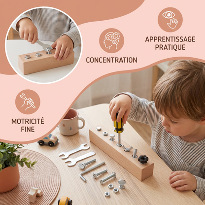 Jeu de vissage Montessori en bois – entraînement de la motricité fine et de la concentration pour enfants