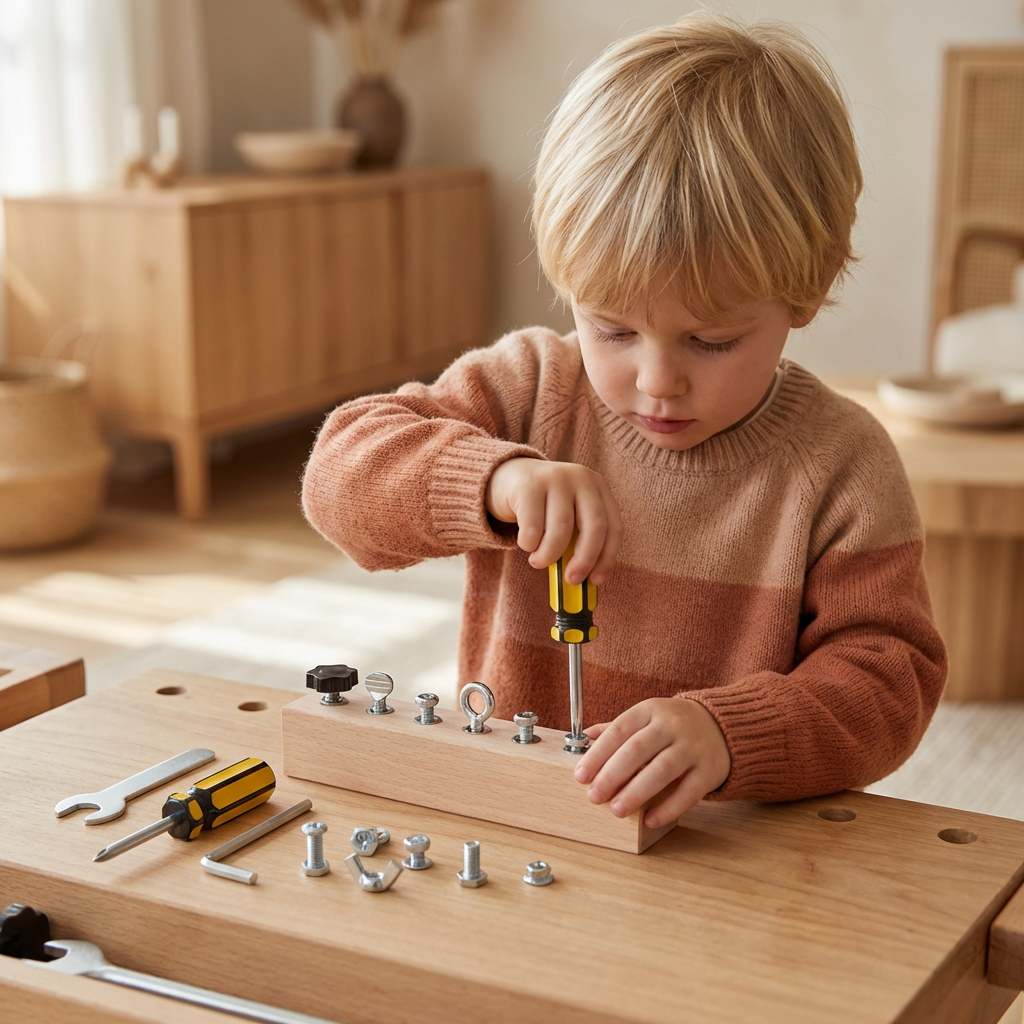 Jeu de vissage Montessori en bois – entraînement de la motricité fine et de la concentration pour enfants
