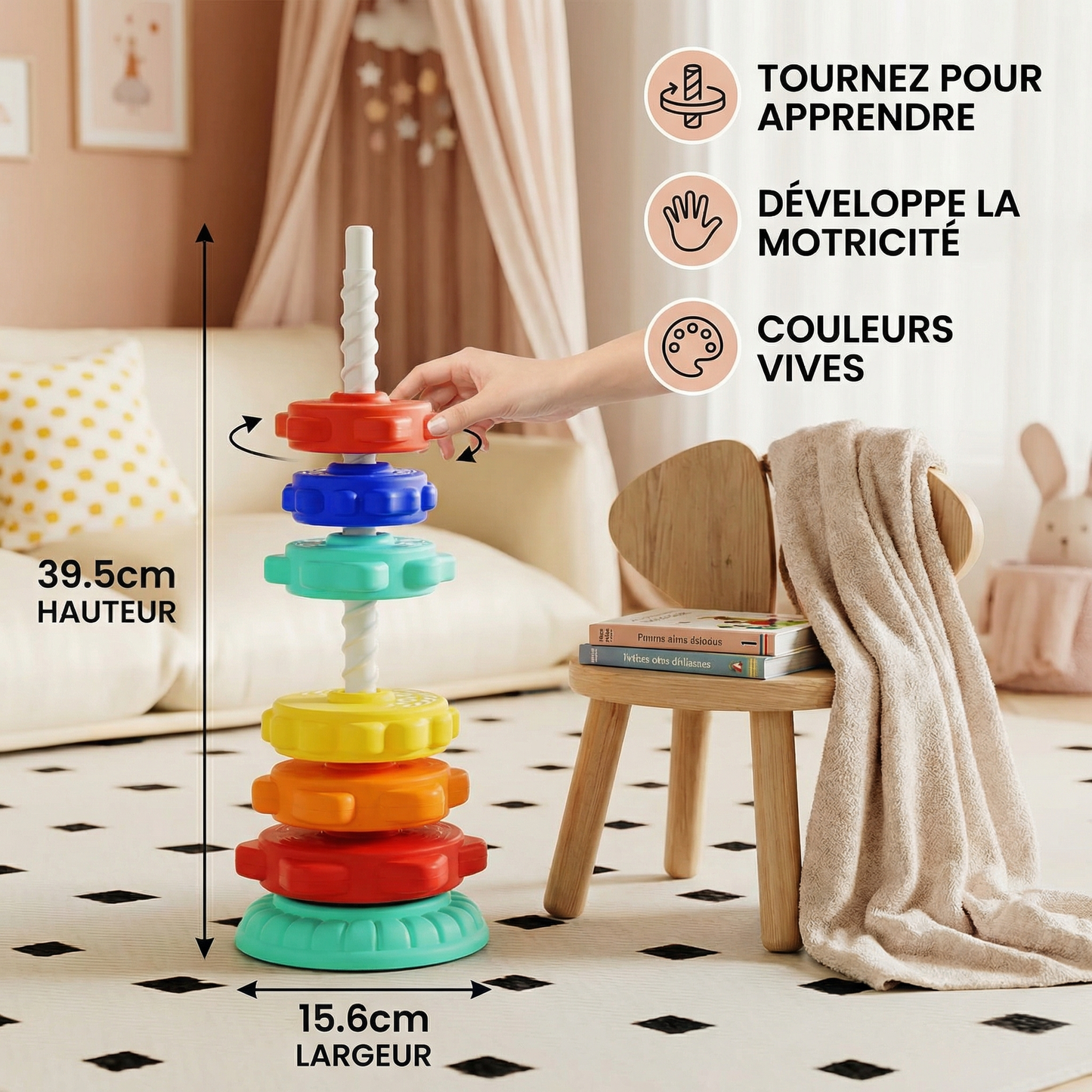 Jouet tour rotative et colorée arc-en-ciel