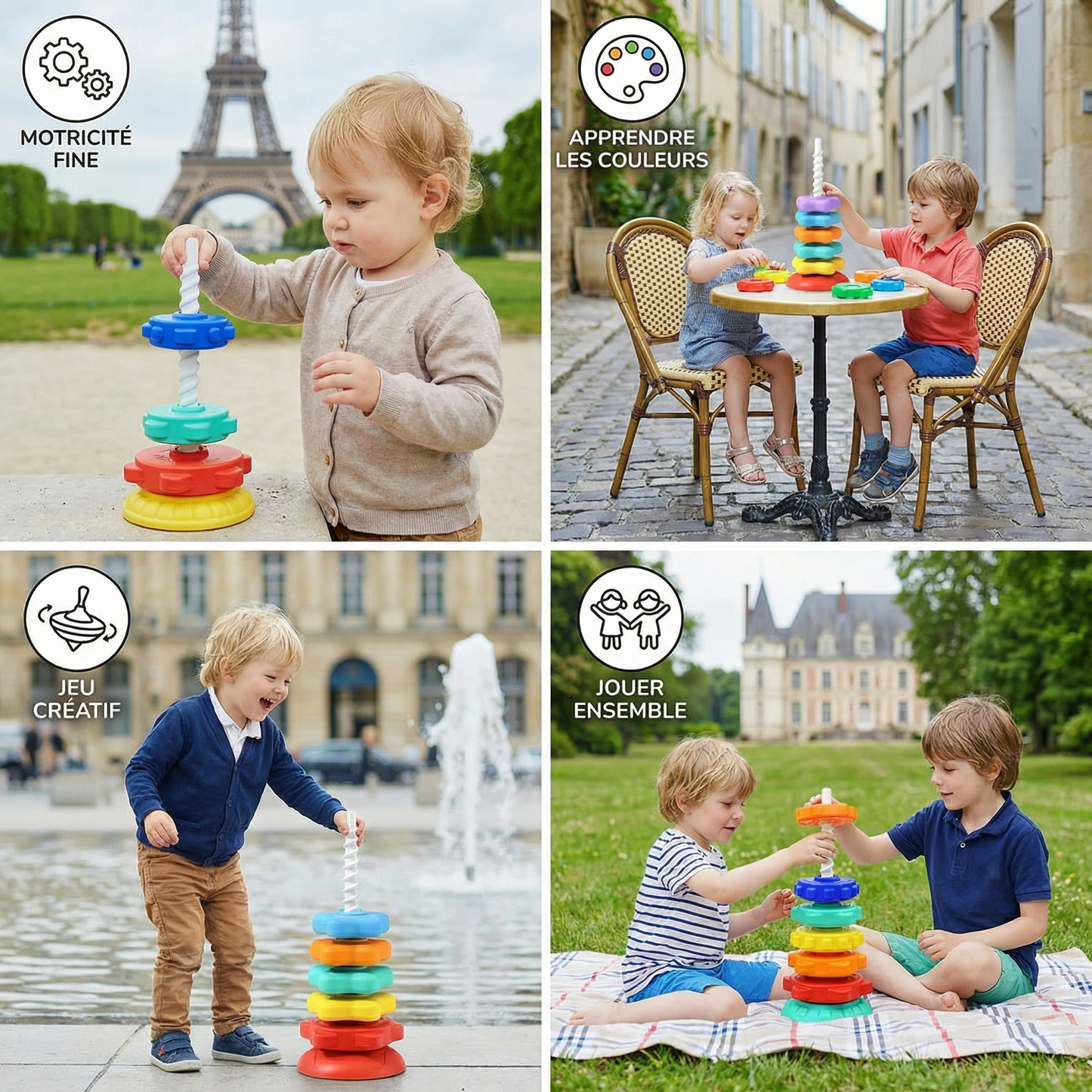 Jouet tour rotative et colorée arc-en-ciel