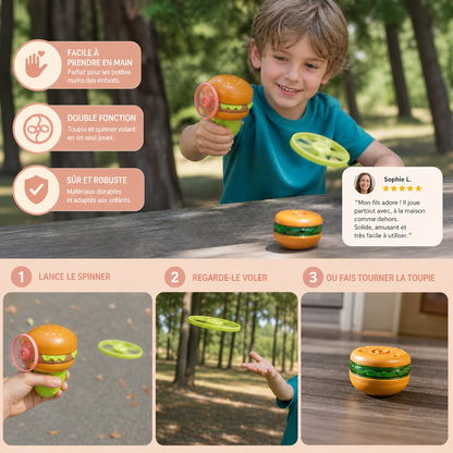 Toupie 2-en-1 et spinner volant avec lanceur pour enfants