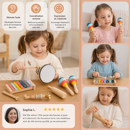 Set d'instruments de musique en bois – Jouets Montessori à percussion et d'éveil au rythme pour enfants