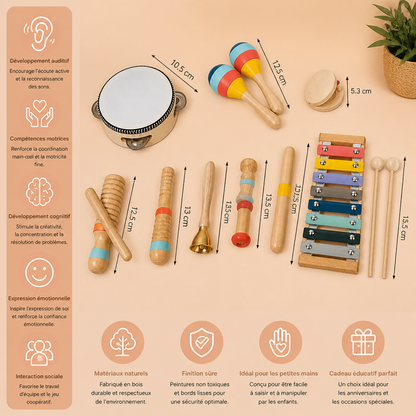 Set d'instruments de musique en bois – Jouets Montessori à percussion et d'éveil au rythme pour enfants