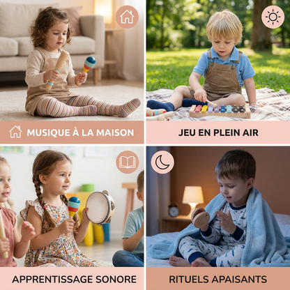 Set d'instruments de musique en bois – Jouets Montessori à percussion et d'éveil au rythme pour enfants