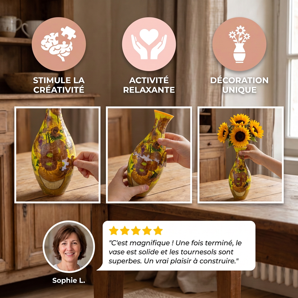 Puzzle 3D DIY en Forme de Vase à Fleurs