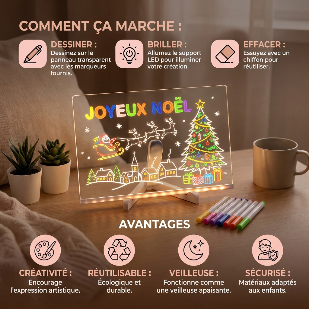 Tableau de Dessin LED Lumineux pour Enfants