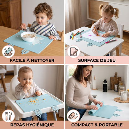 Tapis de Table en Silicone BabySafe Pratique et Hygiénique pour Bébé avec Bord Surélevé
