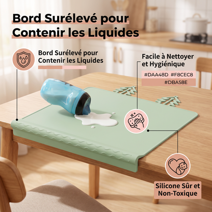 Tapis de Table en Silicone BabySafe Pratique et Hygiénique pour Bébé avec Bord Surélevé