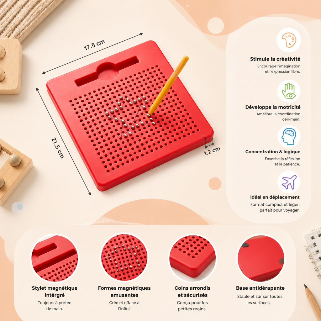 Tableau Magnétique 2-en-1 pour Écrire et Dessiner pour Enfants avec Formes Amovibles à Clipser