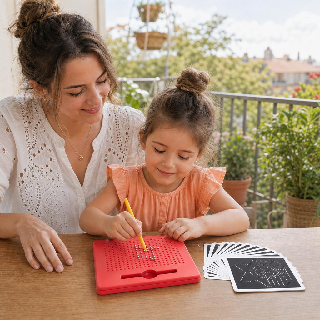 Tableau Magnétique 2-en-1 pour Écrire et Dessiner pour Enfants avec Formes Amovibles à Clipser