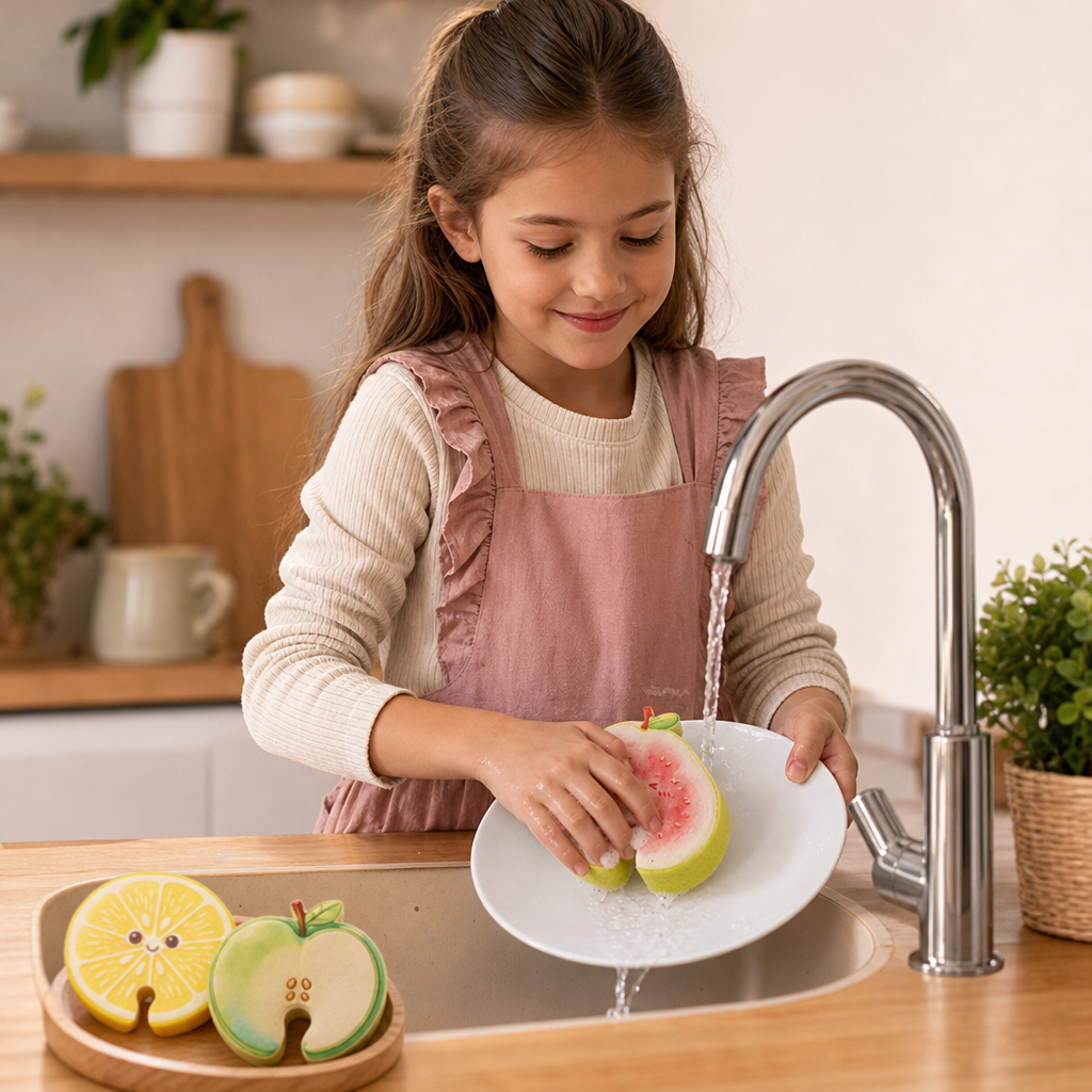 Éponges en Cellulose Gonflantes en Forme de Fruits – Lot de 3 Éponges de Cuisine Végétales Anti-Rayures