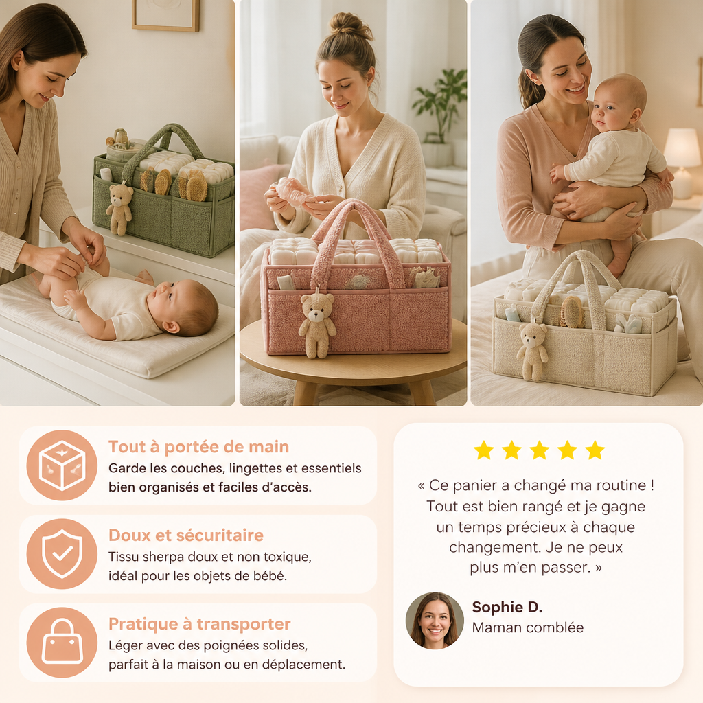 Panier de Rangement à Couches en Sherpa Doux – Organisateur pour Chambre de Bébé et Table à Langer