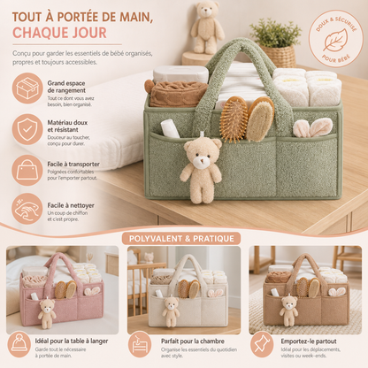 Panier de Rangement à Couches en Sherpa Doux – Organisateur pour Chambre de Bébé et Table à Langer