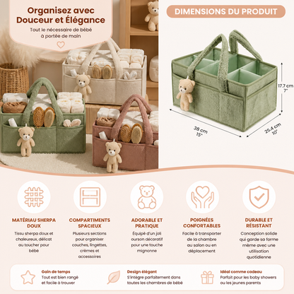 Panier de Rangement à Couches en Sherpa Doux – Organisateur pour Chambre de Bébé et Table à Langer