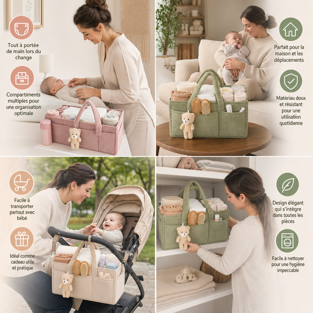 Panier de Rangement à Couches en Sherpa Doux – Organisateur pour Chambre de Bébé et Table à Langer