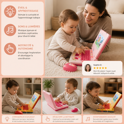 Ordinateur portable interactif pour enfants avec lumières, musique et écran défilant