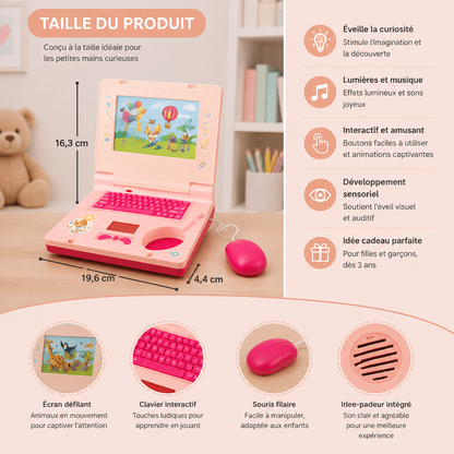 Ordinateur portable interactif pour enfants avec lumières, musique et écran défilant